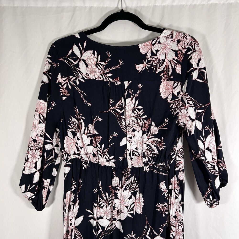 New Isabel Maternity Dress Women's Medium Blue Floral 3/4 Sleeve Vneck - Picture 8 of 9